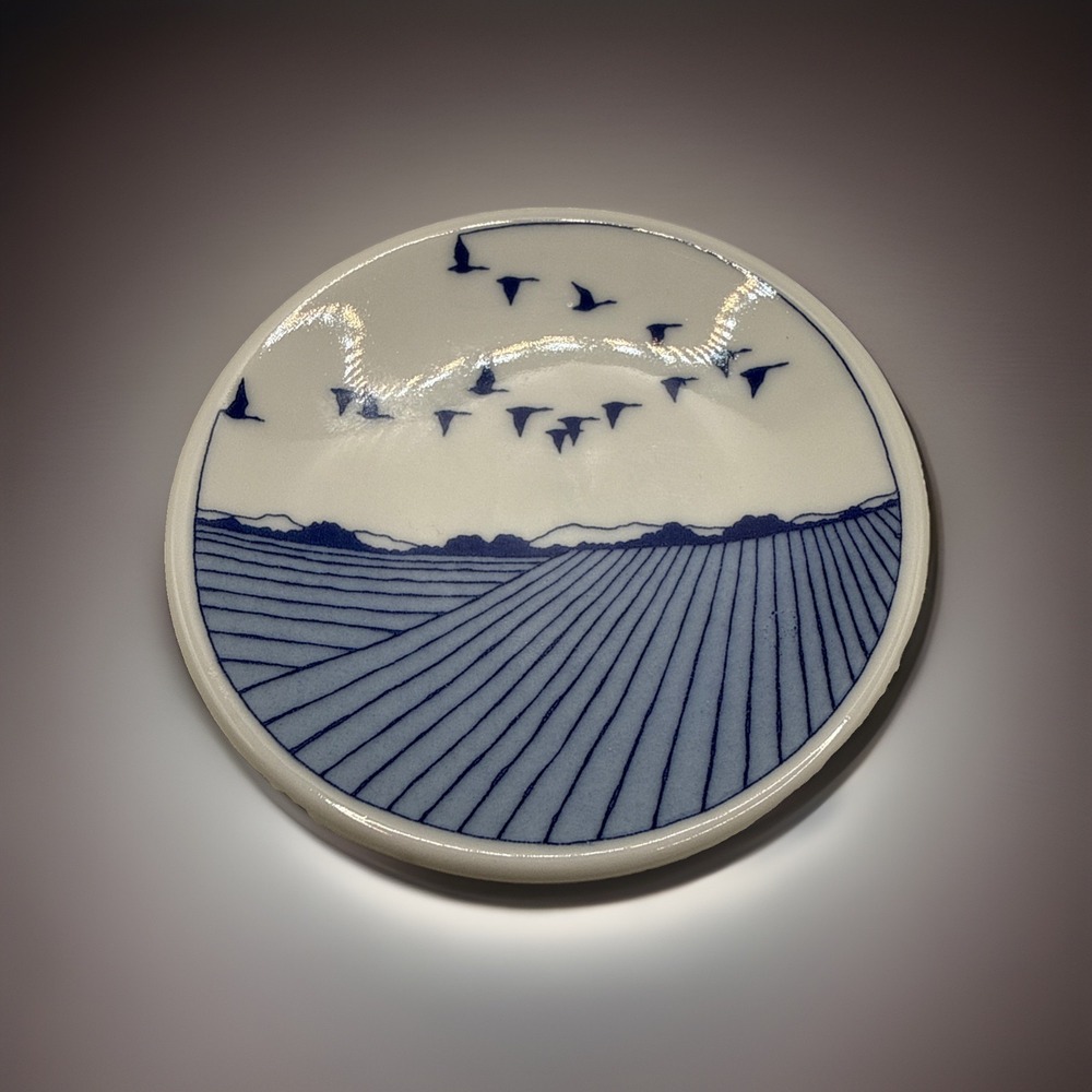 Porsgrund Porcelain Saucer The Return of the Birds Blue/White Butter Pat 3"